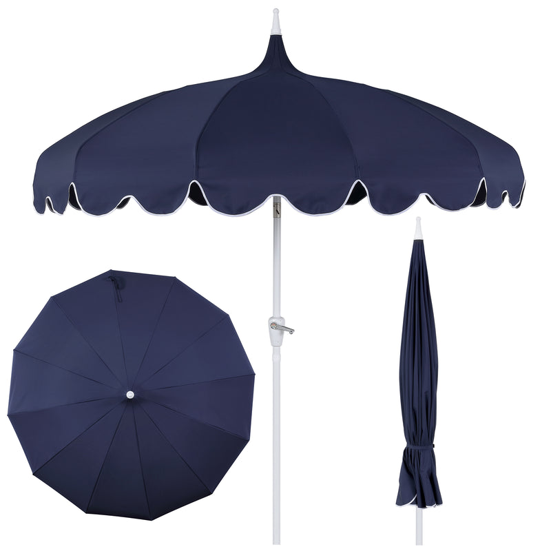 Maren 8 ft. Classic Coastal Scalloped Lotus Pagoda Market Patio Umbrella with Auto-Tilt Crank Wind Vent and UV Protection