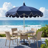 Maren 8 ft. Classic Coastal Scalloped Lotus Pagoda Market Patio Umbrella with Auto-Tilt Crank Wind Vent and UV Protection
