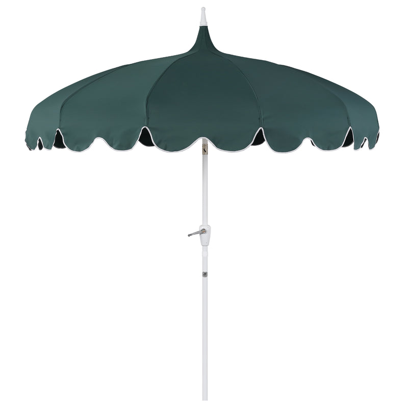 Maren 8 ft. Classic Coastal Scalloped Lotus Pagoda Market Patio Umbrella with Auto-Tilt Crank Wind Vent and UV Protection