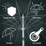 Maren 8 ft. Classic Coastal Scalloped Lotus Pagoda Market Patio Umbrella with Auto-Tilt Crank Wind Vent and UV Protection