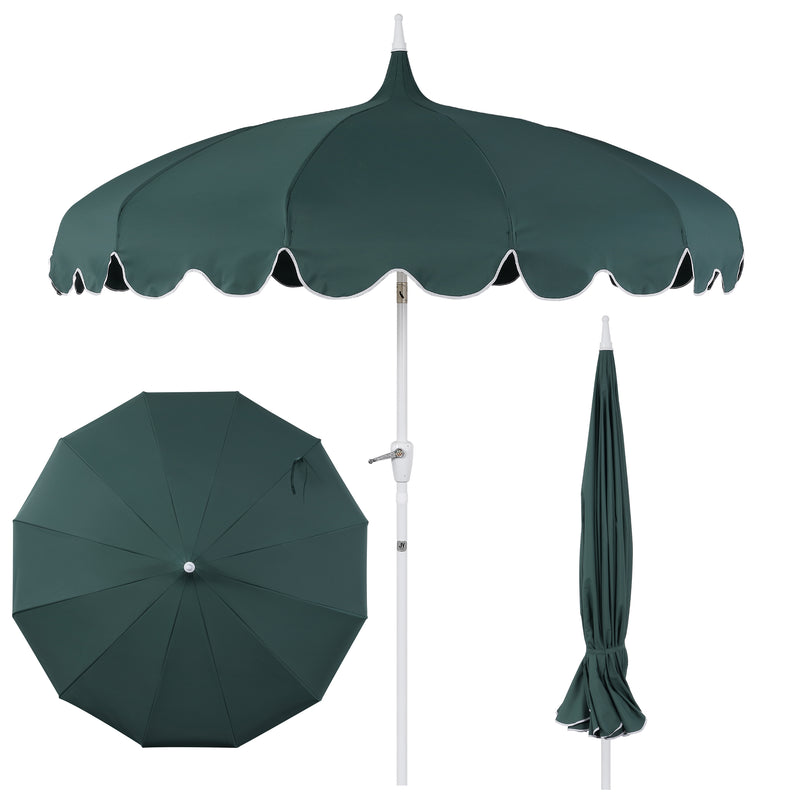 Maren 8 ft. Classic Coastal Scalloped Lotus Pagoda Market Patio Umbrella with Auto-Tilt Crank Wind Vent and UV Protection