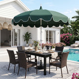 Maren 8 ft. Classic Coastal Scalloped Lotus Pagoda Market Patio Umbrella with Auto-Tilt Crank Wind Vent and UV Protection