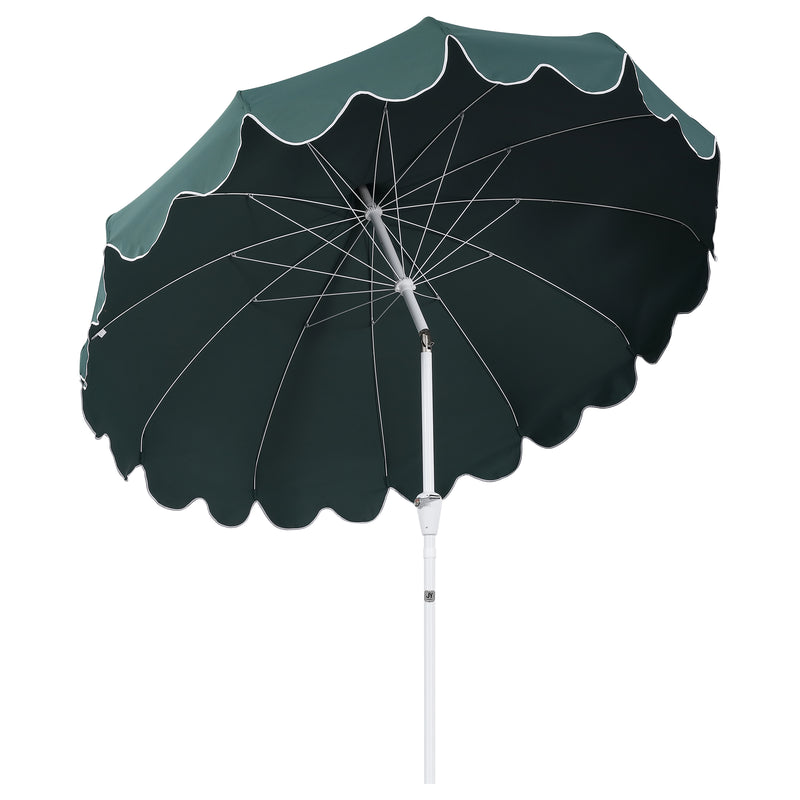 Maren 8 ft. Classic Coastal Scalloped Lotus Pagoda Market Patio Umbrella with Auto-Tilt Crank Wind Vent and UV Protection