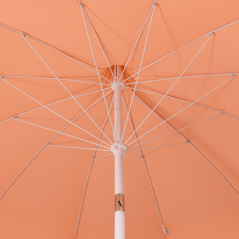 Maren 8 ft. Classic Coastal Scalloped Lotus Pagoda Market Patio Umbrella with Auto-Tilt Crank Wind Vent and UV Protection