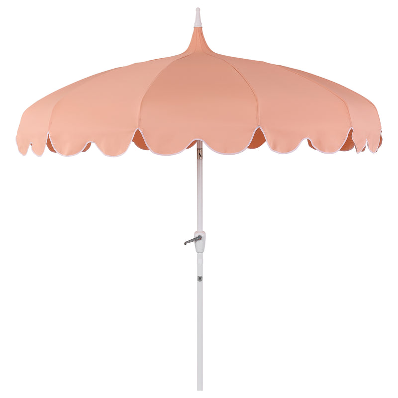 Maren 8 ft. Classic Coastal Scalloped Lotus Pagoda Market Patio Umbrella with Auto-Tilt Crank Wind Vent and UV Protection