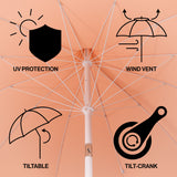 Maren 8 ft. Classic Coastal Scalloped Lotus Pagoda Market Patio Umbrella with Auto-Tilt Crank Wind Vent and UV Protection