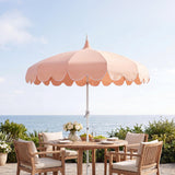 Maren 8 ft. Classic Coastal Scalloped Lotus Pagoda Market Patio Umbrella with Auto-Tilt Crank Wind Vent and UV Protection
