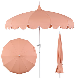 Maren 8 ft. Classic Coastal Scalloped Lotus Pagoda Market Patio Umbrella with Auto-Tilt Crank Wind Vent and UV Protection