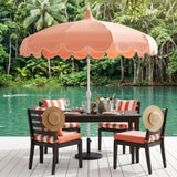 Maren 8 ft. Classic Coastal Scalloped Lotus Pagoda Market Patio Umbrella with Auto-Tilt Crank Wind Vent and UV Protection