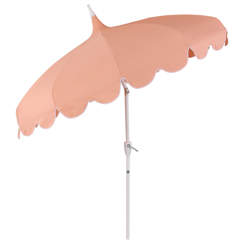 Maren 8 ft. Classic Coastal Scalloped Lotus Pagoda Market Patio Umbrella with Auto-Tilt Crank Wind Vent and UV Protection