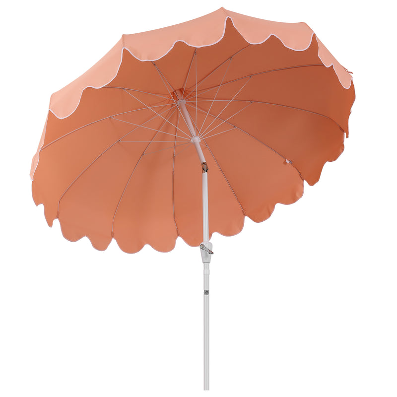 Maren 8 ft. Classic Coastal Scalloped Lotus Pagoda Market Patio Umbrella with Auto-Tilt Crank Wind Vent and UV Protection