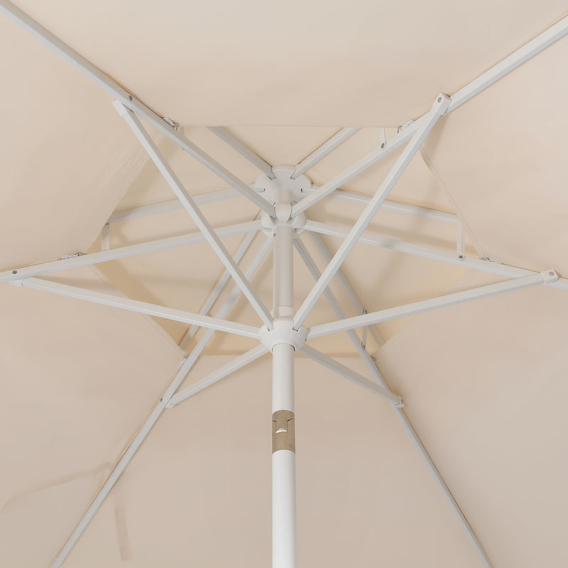 Fletcher 8.5 ft. Coastal Double-Tiered Castle Market Patio Umbrella with Auto-Tilt Crank Wind Vent and UV Protection