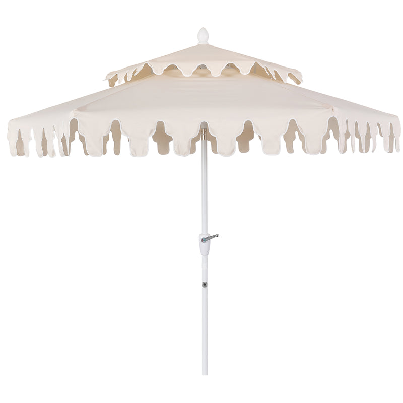 Fletcher 8.5 ft. Coastal Double-Tiered Castle Market Patio Umbrella with Auto-Tilt Crank Wind Vent and UV Protection