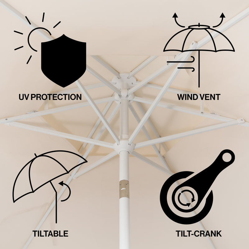Fletcher 8.5 ft. Coastal Double-Tiered Castle Market Patio Umbrella with Auto-Tilt Crank Wind Vent and UV Protection