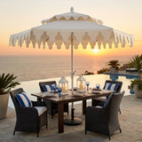 Fletcher 8.5 ft. Coastal Double-Tiered Castle Market Patio Umbrella with Auto-Tilt Crank Wind Vent and UV Protection