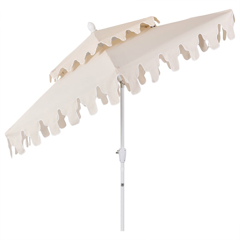 Fletcher 8.5 ft. Coastal Double-Tiered Castle Market Patio Umbrella with Auto-Tilt Crank Wind Vent and UV Protection