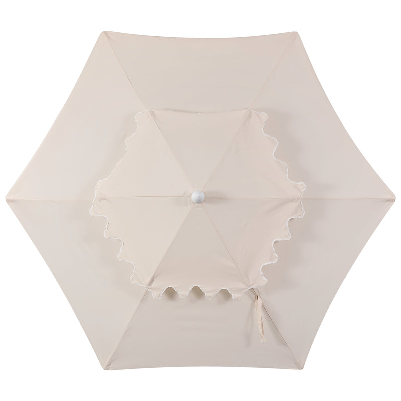 Fletcher 8.5 ft. Coastal Double-Tiered Castle Market Patio Umbrella with Auto-Tilt Crank Wind Vent and UV Protection