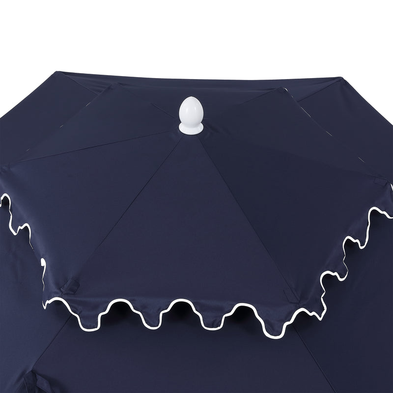 Fletcher 8.5 ft. Coastal Double-Tiered Castle Market Patio Umbrella with Auto-Tilt Crank Wind Vent and UV Protection