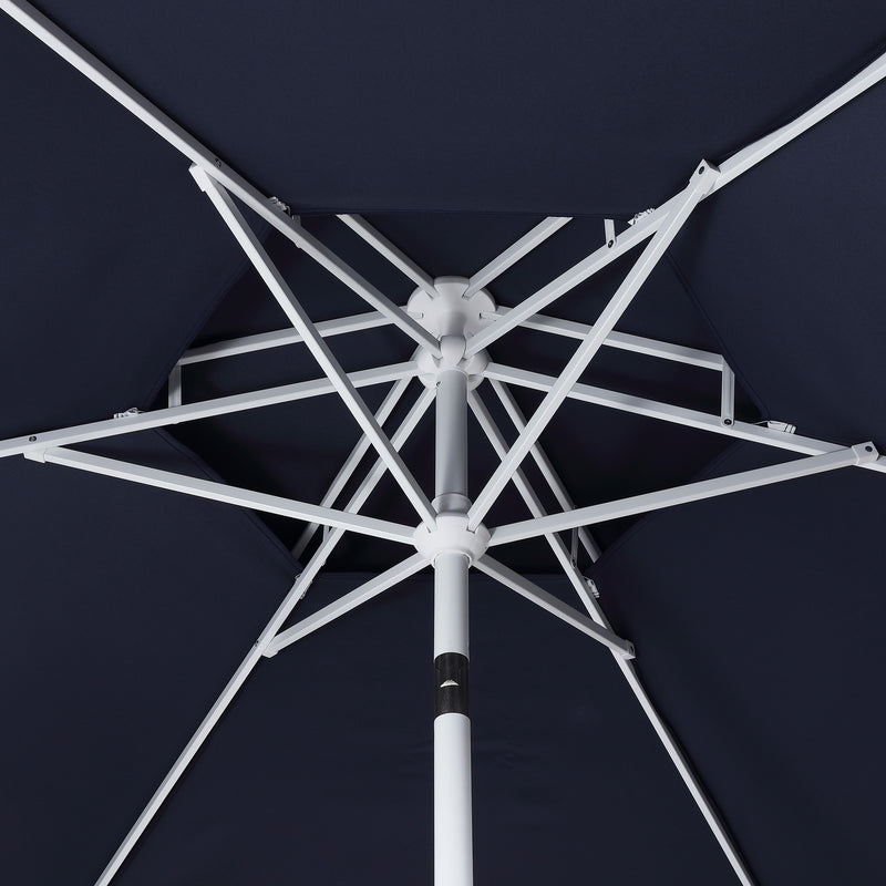 Fletcher 8.5 ft. Coastal Double-Tiered Castle Market Patio Umbrella with Auto-Tilt Crank Wind Vent and UV Protection