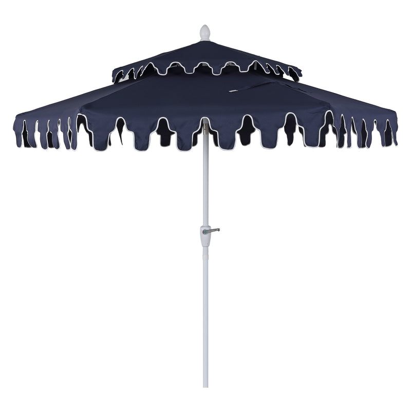 Fletcher 8.5 ft. Coastal Double-Tiered Castle Market Patio Umbrella with Auto-Tilt Crank Wind Vent and UV Protection