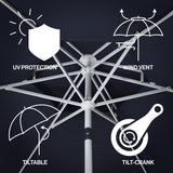 Fletcher 8.5 ft. Coastal Double-Tiered Castle Market Patio Umbrella with Auto-Tilt Crank Wind Vent and UV Protection