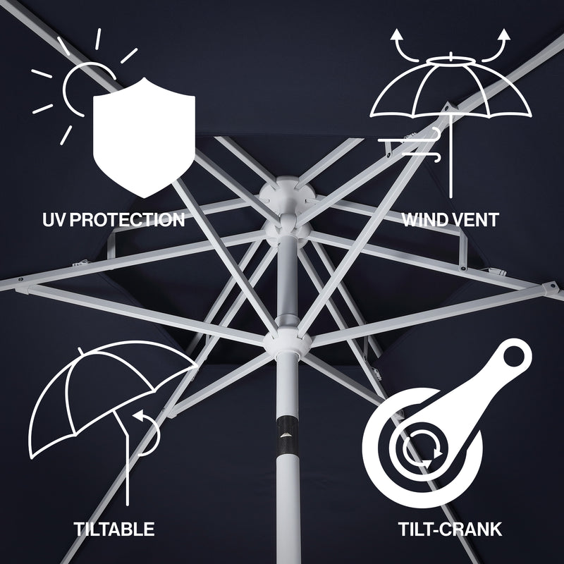 Fletcher 8.5 ft. Coastal Double-Tiered Castle Market Patio Umbrella with Auto-Tilt Crank Wind Vent and UV Protection