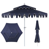 Fletcher 8.5 ft. Coastal Double-Tiered Castle Market Patio Umbrella with Auto-Tilt Crank Wind Vent and UV Protection