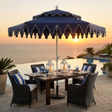 Fletcher 8.5 ft. Coastal Double-Tiered Castle Market Patio Umbrella with Auto-Tilt Crank Wind Vent and UV Protection