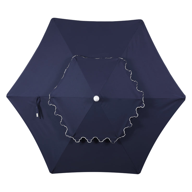 Fletcher 8.5 ft. Coastal Double-Tiered Castle Market Patio Umbrella with Auto-Tilt Crank Wind Vent and UV Protection