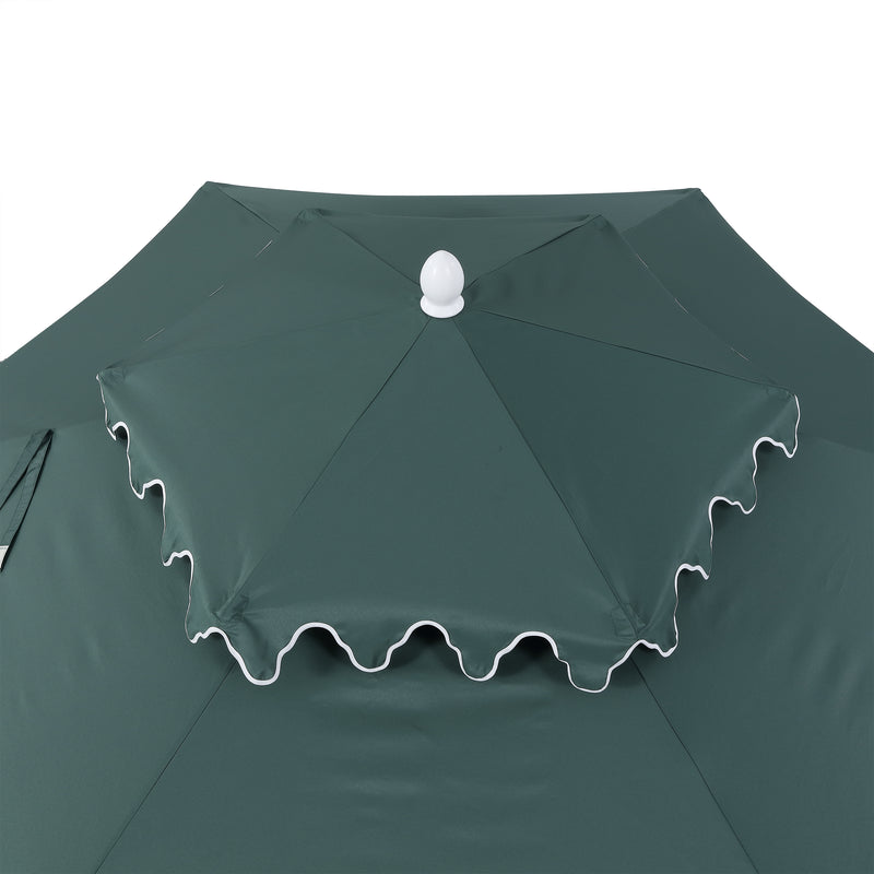 Fletcher 8.5 ft. Coastal Double-Tiered Castle Market Patio Umbrella with Auto-Tilt Crank Wind Vent and UV Protection