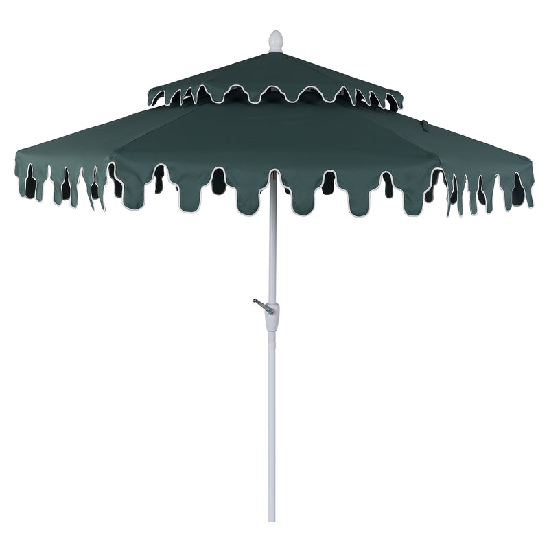 Fletcher 8.5 ft. Coastal Double-Tiered Castle Market Patio Umbrella with Auto-Tilt Crank Wind Vent and UV Protection