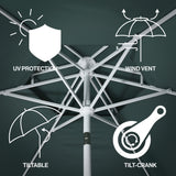 Fletcher 8.5 ft. Coastal Double-Tiered Castle Market Patio Umbrella with Auto-Tilt Crank Wind Vent and UV Protection