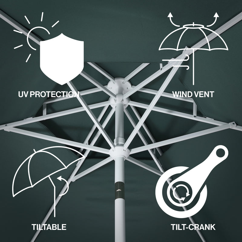 Fletcher 8.5 ft. Coastal Double-Tiered Castle Market Patio Umbrella with Auto-Tilt Crank Wind Vent and UV Protection