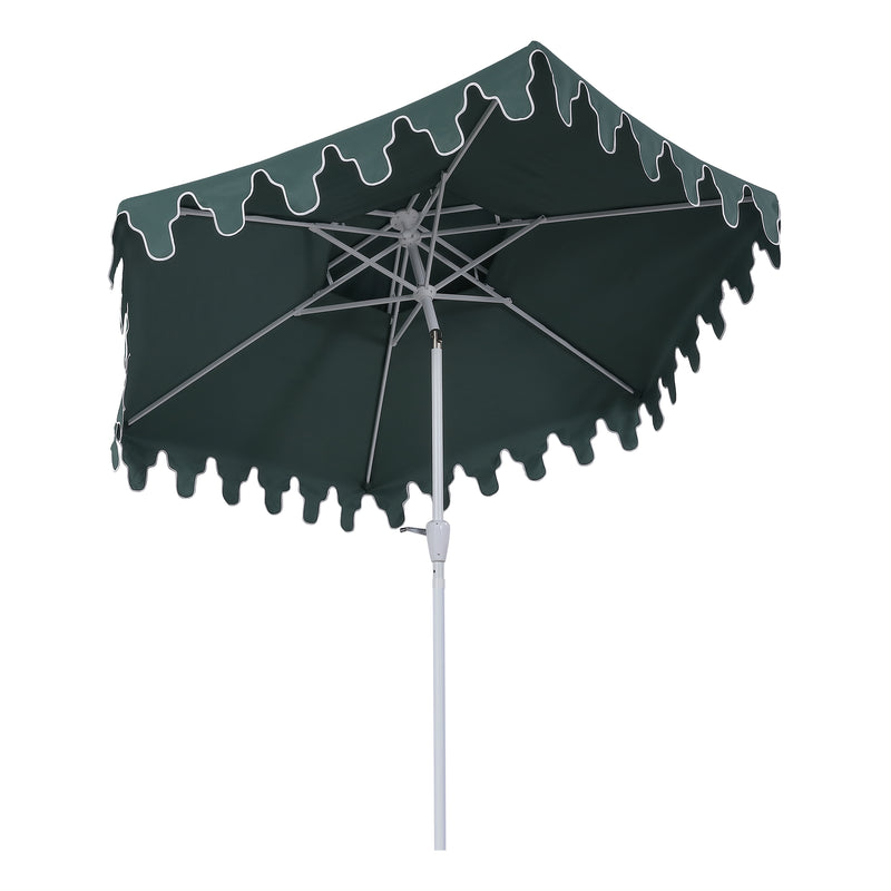 Fletcher 8.5 ft. Coastal Double-Tiered Castle Market Patio Umbrella with Auto-Tilt Crank Wind Vent and UV Protection