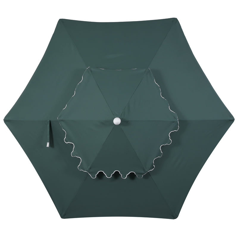 Fletcher 8.5 ft. Coastal Double-Tiered Castle Market Patio Umbrella with Auto-Tilt Crank Wind Vent and UV Protection