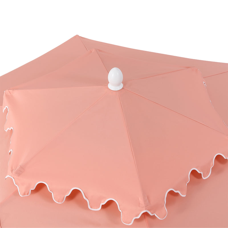Fletcher 8.5 ft. Coastal Double-Tiered Castle Market Patio Umbrella with Auto-Tilt Crank Wind Vent and UV Protection