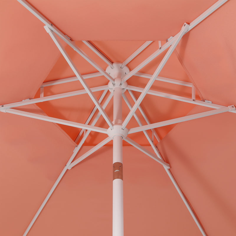 Fletcher 8.5 ft. Coastal Double-Tiered Castle Market Patio Umbrella with Auto-Tilt Crank Wind Vent and UV Protection