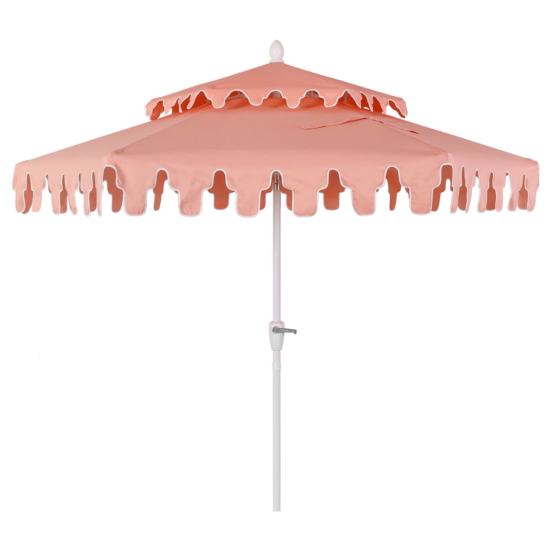 Fletcher 8.5 ft. Coastal Double-Tiered Castle Market Patio Umbrella with Auto-Tilt Crank Wind Vent and UV Protection