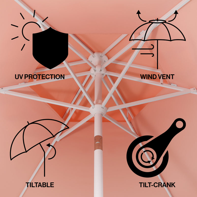 Fletcher 8.5 ft. Coastal Double-Tiered Castle Market Patio Umbrella with Auto-Tilt Crank Wind Vent and UV Protection