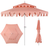 Fletcher 8.5 ft. Coastal Double-Tiered Castle Market Patio Umbrella with Auto-Tilt Crank Wind Vent and UV Protection