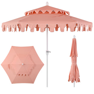 Fletcher 8.5 ft. Coastal Double-Tiered Castle Market Patio Umbrella with Auto-Tilt Crank Wind Vent and UV Protection