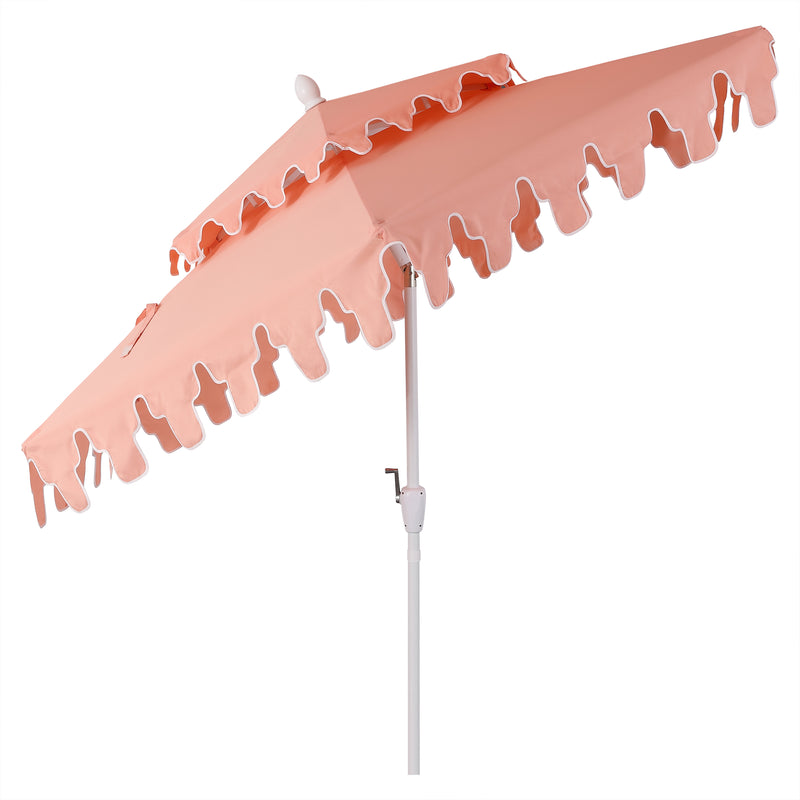 Fletcher 8.5 ft. Coastal Double-Tiered Castle Market Patio Umbrella with Auto-Tilt Crank Wind Vent and UV Protection