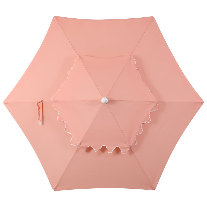 Fletcher 8.5 ft. Coastal Double-Tiered Castle Market Patio Umbrella with Auto-Tilt Crank Wind Vent and UV Protection