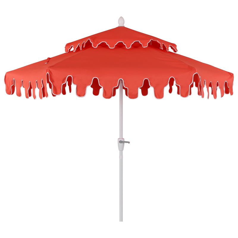Fletcher 8.5 ft. Coastal Double-Tiered Castle Market Patio Umbrella with Auto-Tilt Crank Wind Vent and UV Protection