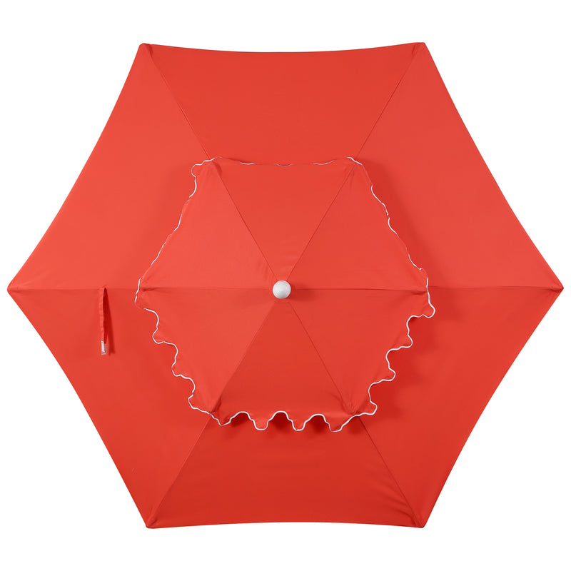 Fletcher 8.5 ft. Coastal Double-Tiered Castle Market Patio Umbrella with Auto-Tilt Crank Wind Vent and UV Protection