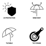 Dexter 8.5 ft. Classic Castle Scalloped Market Patio Umbrella with Auto-Tilt Crank Wind Vent and UV Protection