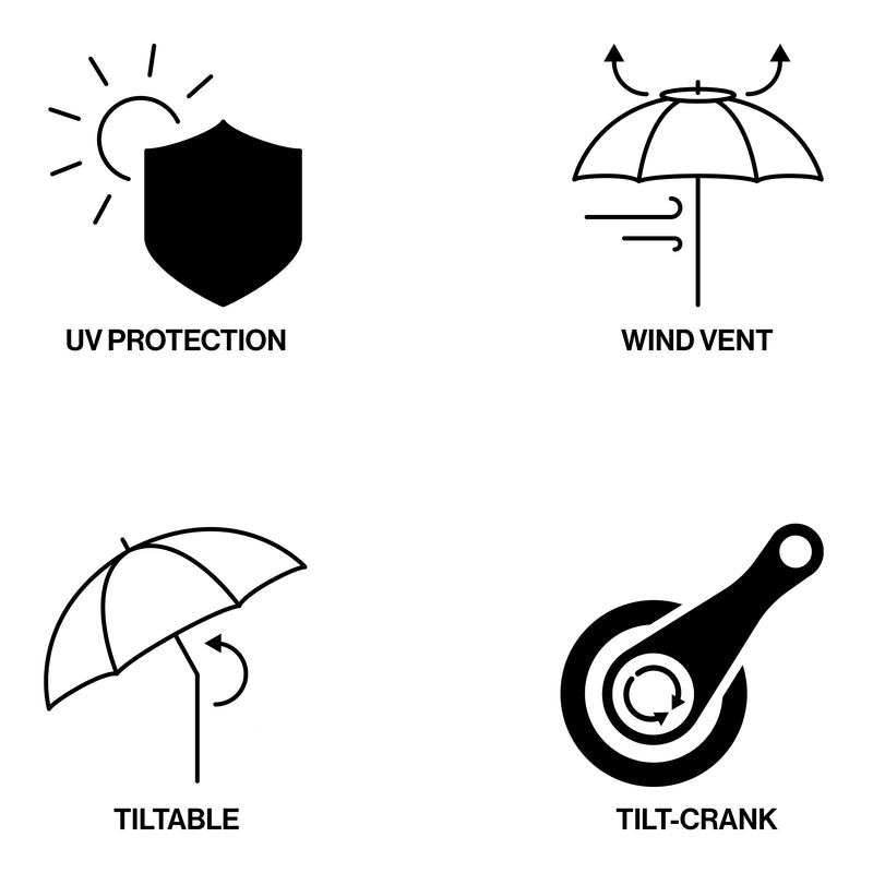 Dexter 8.5 ft. Classic Castle Scalloped Market Patio Umbrella with Auto-Tilt Crank Wind Vent and UV Protection