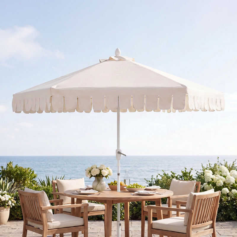Dexter 8.5 ft. Classic Castle Scalloped Market Patio Umbrella with Auto-Tilt Crank Wind Vent and UV Protection