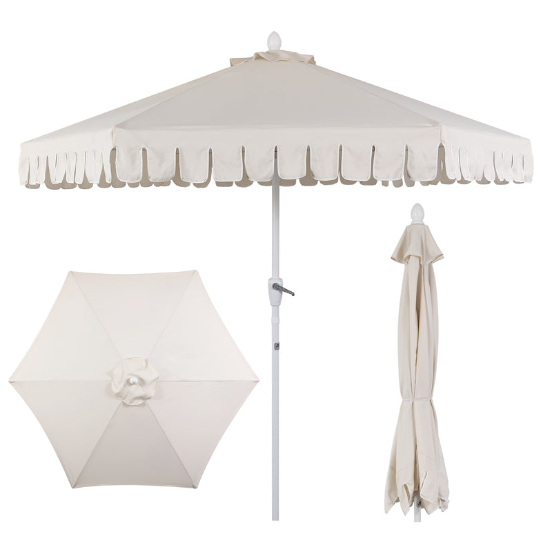 Dexter 8.5 ft. Classic Castle Scalloped Market Patio Umbrella with Auto-Tilt Crank Wind Vent and UV Protection