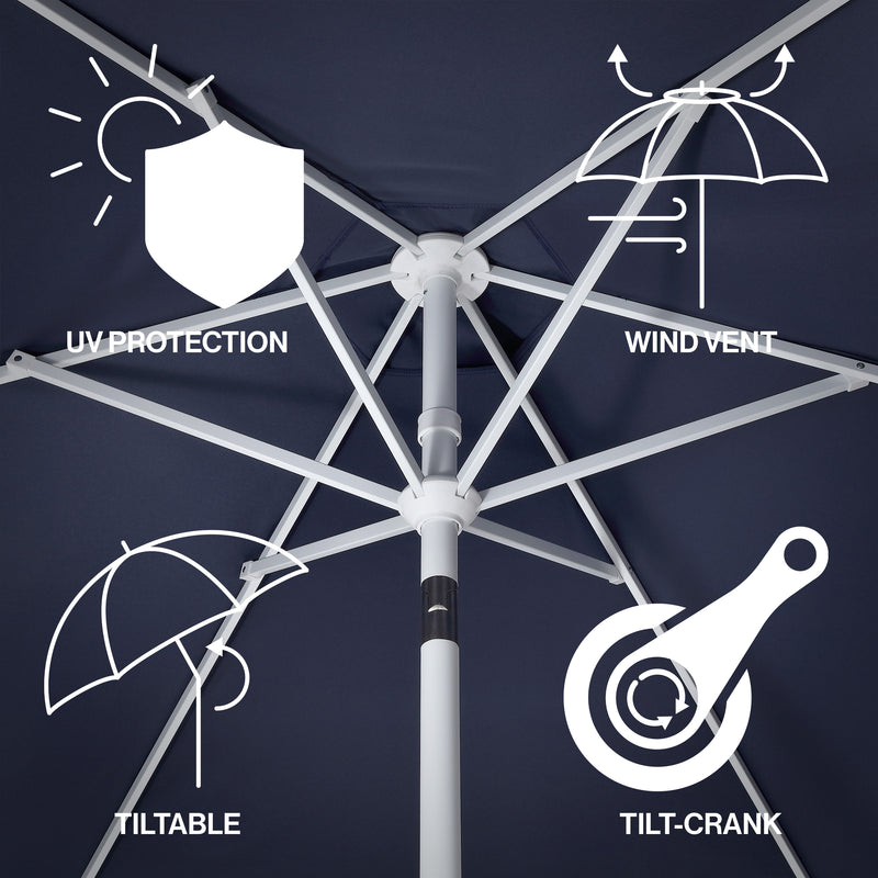 Dexter 8.5 ft. Classic Castle Scalloped Market Patio Umbrella with Auto-Tilt Crank Wind Vent and UV Protection